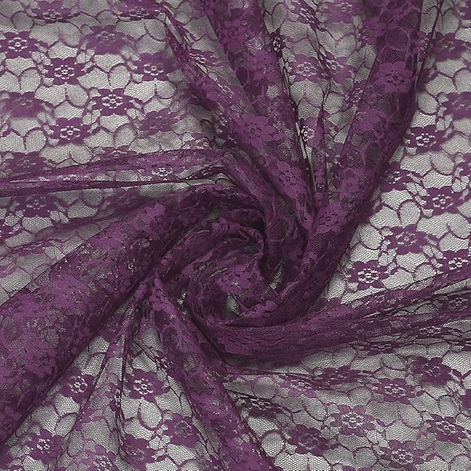 MDS Pack of 10 Wedding 12 x 108 inches Lace Table Runner for Wedding, Decorations for Birthday Parties, Banquets, Graduations, Engagements, and Runners fit Rectangle, Round Table- Plum