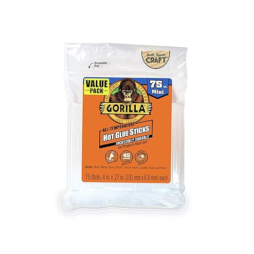 Gorilla Hot Glue Sticks, Clear Glue, Mini Size 4" Long x 0.27" Diameter, 75 Count (Pack of 6) - Safe for All Temperatures with Extended Working Time