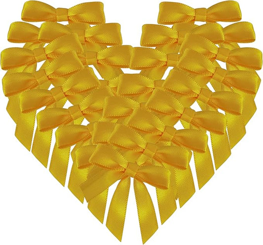 50pcs 1-1/2" Mini Yellow Satin Ribbon Bows Without Twist Ties for Crafts Gift Wrapping Packing Christmas Decoration (Yellow)
