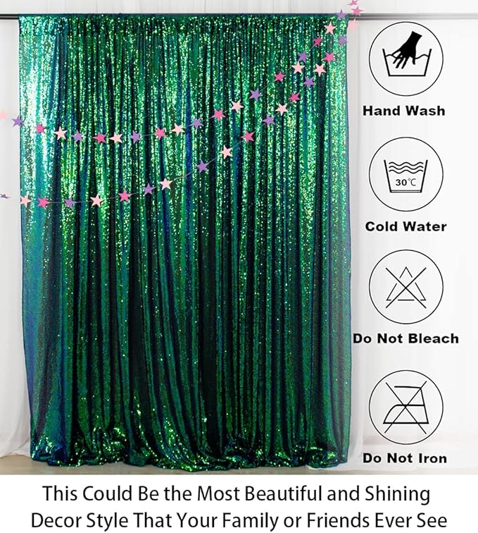 ShinyBeauty 4x8 FT Sequin Fabric Backdrop Iridescent Green - Glitter Photography Wall Curtain for Wedding, Baby Shower Party Decor, Sparkling Event Drapes