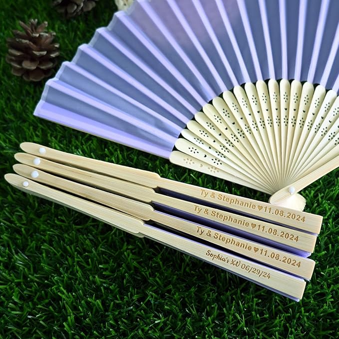 30pcs Personalized Purple Folded Hand Fans, Custom Folding Hand Fans for Wedding Guests, Wedding Gift Party Favors Church Fans Handheld, Birthday Party Supplies Bridal Shower Gifts