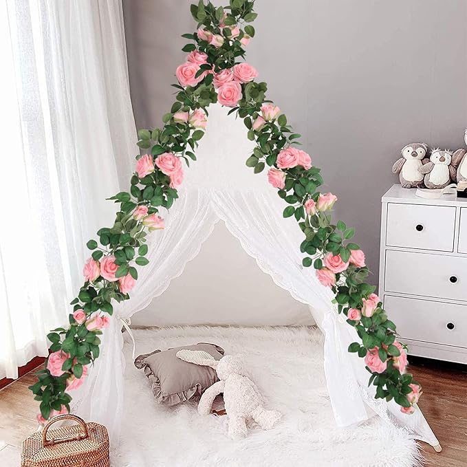 U'Artlines 3 Pack Artificial Pink Rose Vines Floral Garlands Total 19.5 Ft Fake Vine Silk Flower Garland for Indoor Outdoor Home Wedding Arch Garden Wall Decoration