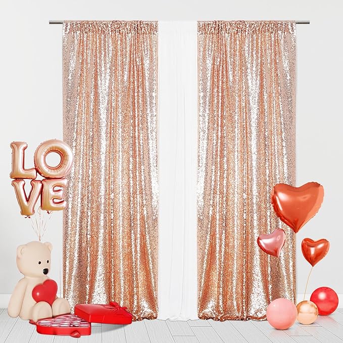 Sequin Backdrop Curtain Eternal Beauty Glitter Panel Background for Wedding Party Decor (2 Packs, W2 x H8FT,Rose Gold)