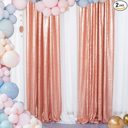 ShinyBeauty Sparkle Backdrop Curtain 2 Panels Set Sequin Photo Backdrop 2FTx8FT Sequin Backdrop Curtain Pack of 2-1220S (2FTx8FT 2Pack, Blush)