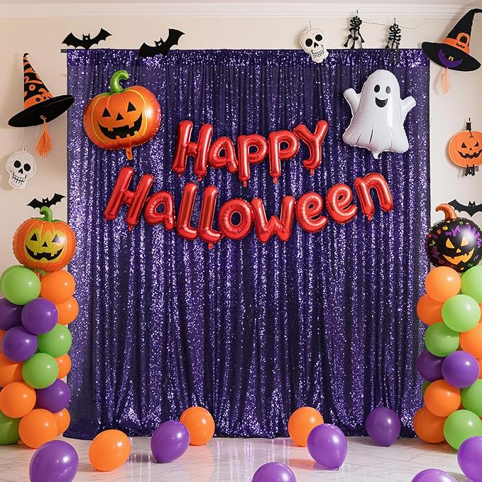Poise3EHome Purple Sequin Backdrop,8FT x 10FT Sequin Photography Backdrop Curtain for Party Decoration, Purple