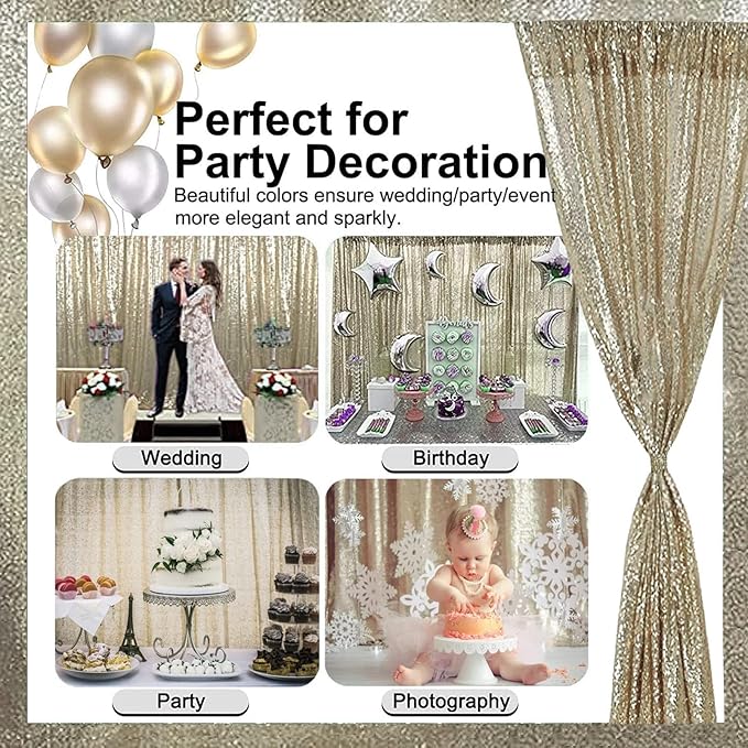 Champagne Gold Sequin Backdrop Curtains 8FTx8FT 1 Panel Sparkly Background Drapes for Party Birthday