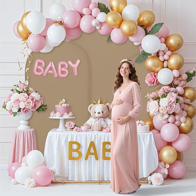 6.6FT Wedding Arch Covers Arch Backdrop Cover Arch Stand Covers Set Arch Cover Spandex Fabric Stretchy Backdrop for Wedding Birthday Party Decoration Baby Shower (Khaki)