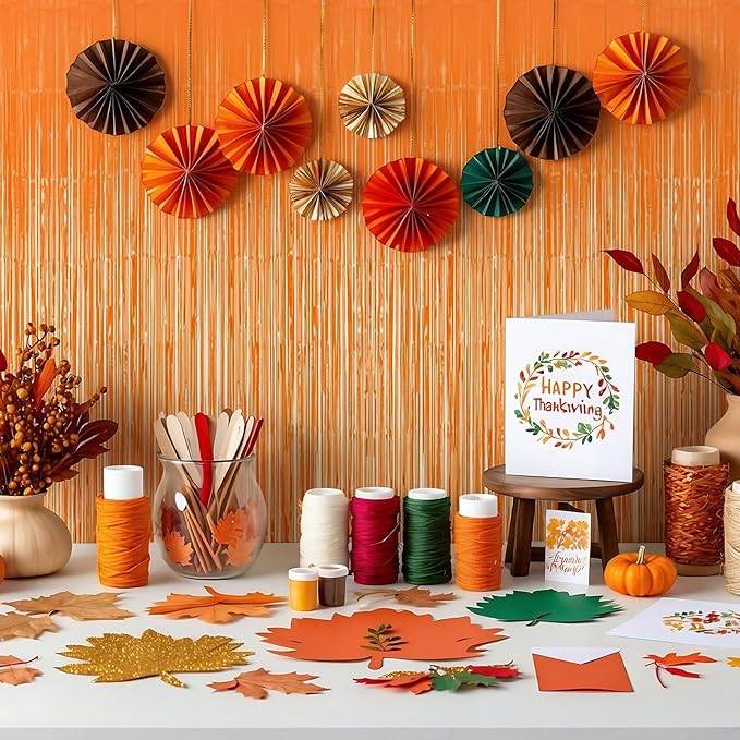 10 Pack Orange Foil Curtain Backdrop 3.2ft x 8.2ft Macaron Tinsel Foil Fringe Curtains Streamer Photo Booth Backdrop for Birthday Party Baby Shower Engagement Wedding Holiday Decor (Macaron Orange)