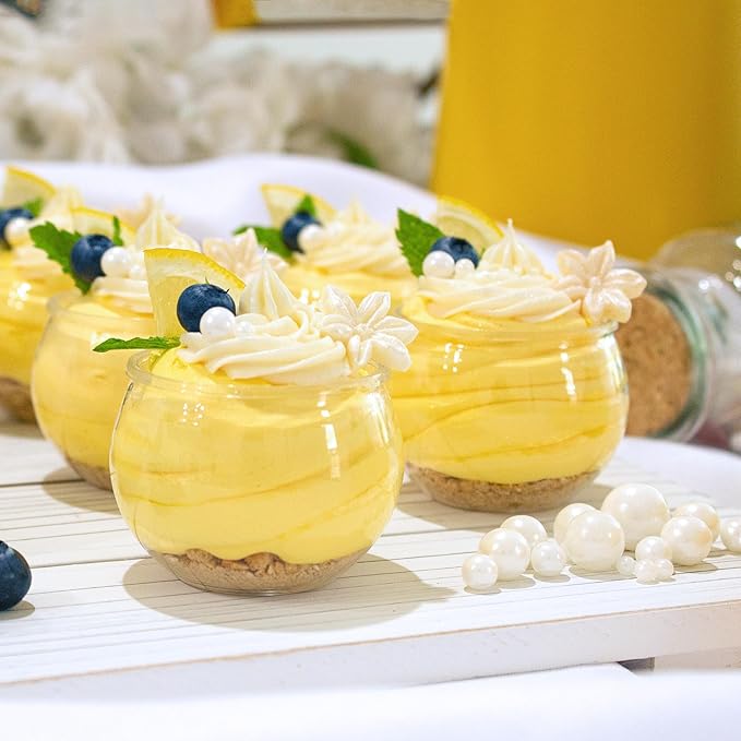 48 Pack 3 oz. Sphere Mini Dessert Cups With Spoons Parfait Professional-Grade Recyclable Clear Disposable Plastic Fishbowl for Parfait Desserts, Events, and Parties CMJJ