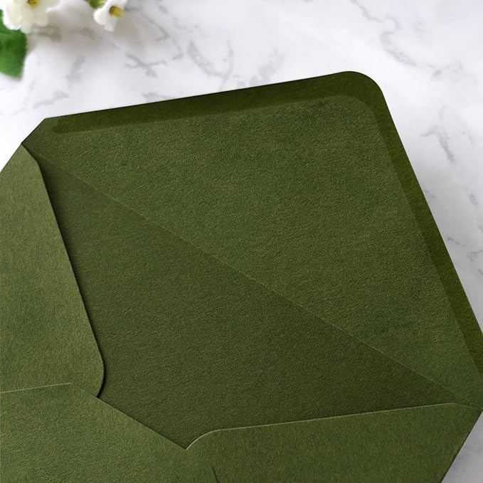 PONATIA 50 PCS/Pack A7 Envelopes, 5.25 x 7.28'' Olive Green Envelopes For 5x7'' Weddings Invitation Cards, Christmas Gift Cards, Acrylic Invitations, Photos and Any 5x7" Inserts