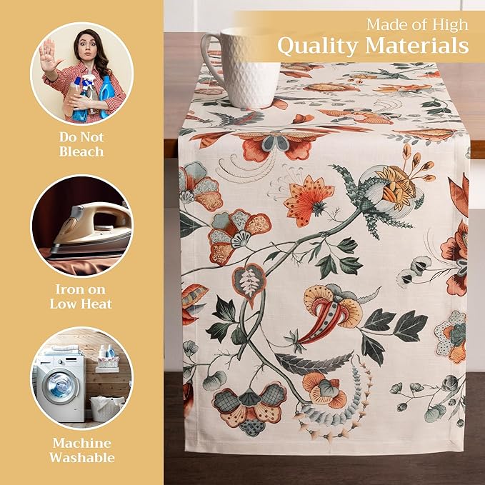 Maison d' Hermine Table Runner 100% Cotton Single Layer Table Runners 108 inches Long for Thanksgiving Christmas Decorations Home Kitchen Dining Party Wedding (Dalida, 14.5" x 108")