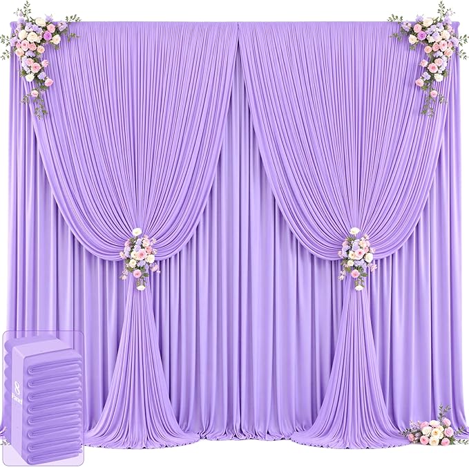 40ft x 12ft Lavender Backdrop Curtains Wrinkle Free Backdrop Curtain for Wedding Parties Lilac Fabric Backdrops Drapes Back Drop Cloth Bridal Shower Stage Curtains Wedding Decorations for Reception