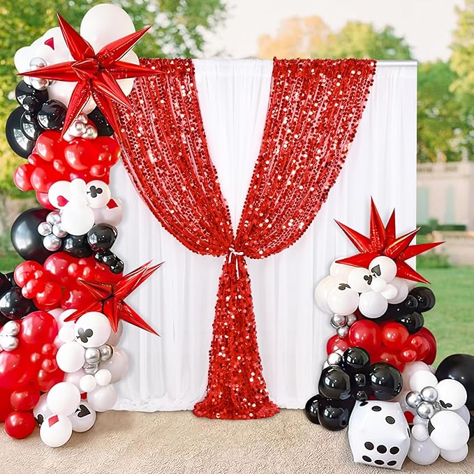 4ftx8ft Red Sequin Backdrop 2 Panels Big Payette Sequin Fabric Background for Birthday Party Photography Decorations