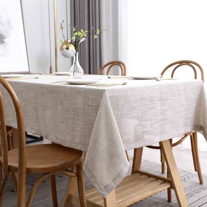 maxmill Flaxy Faux Linen Tablecloth with 2-Tone Slubby Yarn Textured Weaves Wrinkle Resistant Anti-Shrink Soft Table Cloth for Kitchen Dining Restaurant Tabletop Rectangle 60 x 120 Inch Linen
