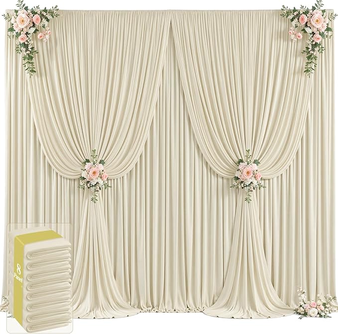40ft x 12ft Beige Backdrop Curtains Wrinkle Free Backdrop Curtain for Wedding Parties Beige Fabric Backdrops Drapes Back Drop Cloth Bridal Shower Stage Curtains Wedding Decorations for Reception