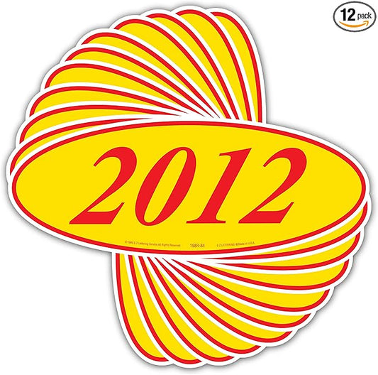 EZ-Line Oval Model Windshield Year Stickers for Car Windows Red and Yellow Large Vinyl Dealership Supplies 1 Dozen Pro Pack (2012)
