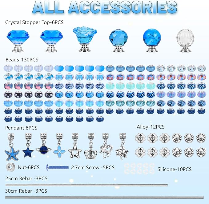 158 Pcs DIY Fairy Wand Garden Stakes Kit,Multiple Color Scheme European Beads Crystal Diamond Tops and 12 or 10 Inch Threaded Rods,Stainless Steel Stakes with Diamond Toppe (Lenmon)