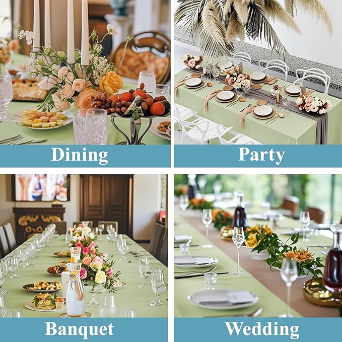 VidaFete Tablecloth 2 Pck 90 * 156inch Rectangle Table Cloth Polyester, Stain Wrinkle Resistant Polyester Dining Table Cover for Kitchen Dinning Party Wedding Rectangular Buffet Decoration(Sagegreen)