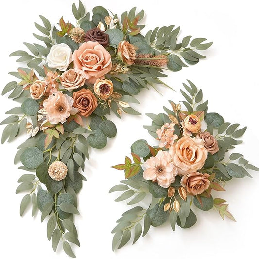 Wedding Sign Faux Flower Swag (Pack of 2) for Ceremony Party Reception Entrance Floral Decor Wall Easel Stand for Wedding Poster Welcome Sign (Terracotta)