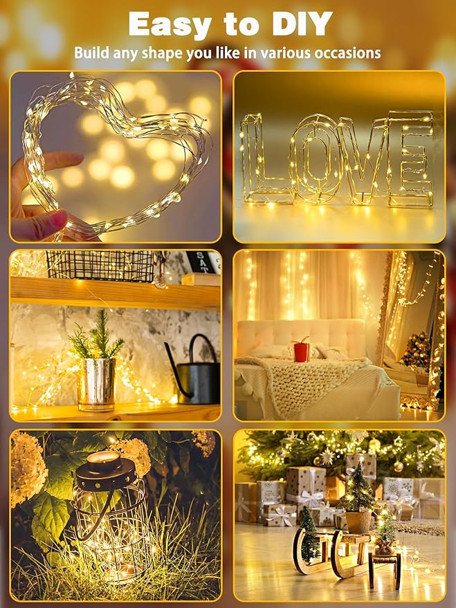 3 Pack 60LED Battery Operated Fairy Lights with Remote, 8 Modes LED String Lights with Timer, Dimmable, Memory Function, Waterproof Twinkle Fairy Lights for Outdoor Indoor Christmas Decor(Warm White)