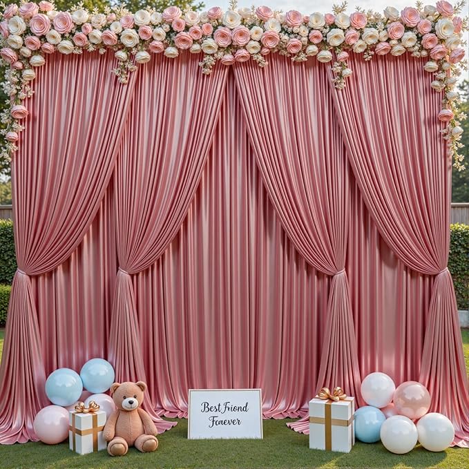PartyVillage 10x10FT Blush Rose Gold Sequin Backdrop Curtain -2 Panels 5x10FT Wrinkle Free Shimmer Back Drop Cloth, Glitter Backdrop Drapes for Photography, Birthday, Wedding, Graduation Background