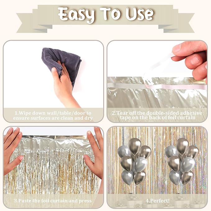 3 Pack 3.3 x 6.6 ft Champagne Foil Fringe Backdrop, Tinsel Streamers Party Decorations, Fringe Backdrop for Birthday, Photo Booth Props for Bachelorette, New Years Eve Party Supplies