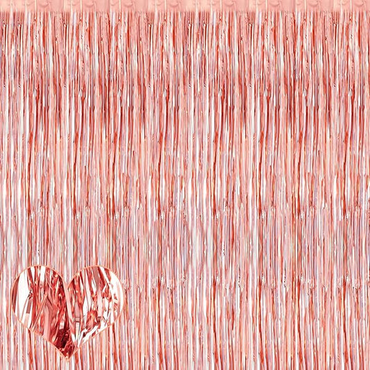 4 Pack Rose Gold Fringe Curtain Backdrop, 3.2Ft x 6.6Ft Metallic Tinsel Foil Fringe Streamers Curtains Background for Photo Booth Birthday Wedding Baby Shower Party Christmas Decorations