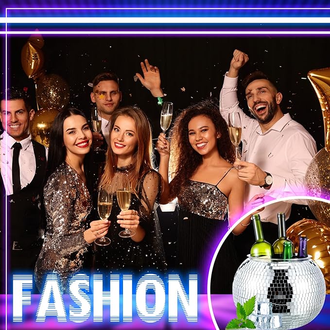Hoolerry 11L Disco Ball Ice Bucket Mirror Silver Disco Party Champagne Bowl Cup Mirror Ball Themed Beer Bucket Disco Party Supplies Bar Cart Decor for Beer Cocktail Wine Champagne Cooler
