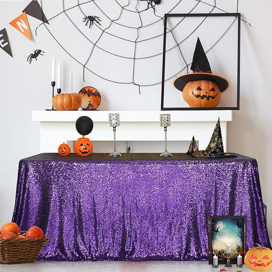 SquarePie Sequin Tablecloth 60 x 120 Inch Purple Sparkly Table Cloth for Halloween Wedding Party
