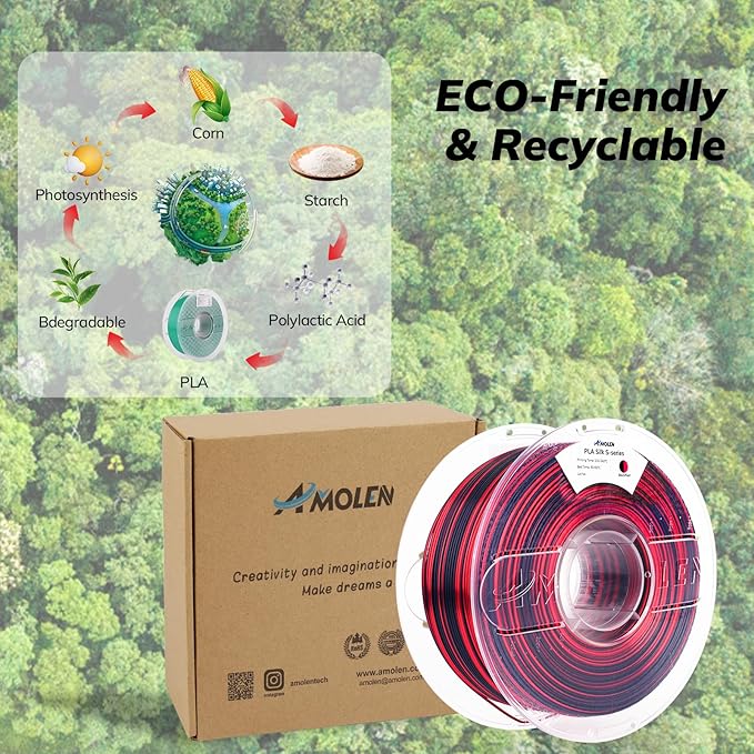 AMOLEN Silk PLA 3D Printer Filament, Shiny Multicolor Rainbow PLA Filament 1.75mm, Fast Color Change PLA 3D Printing Filament for Most FDM 3D Printer, Black Red, 1kg (2.2lbs)