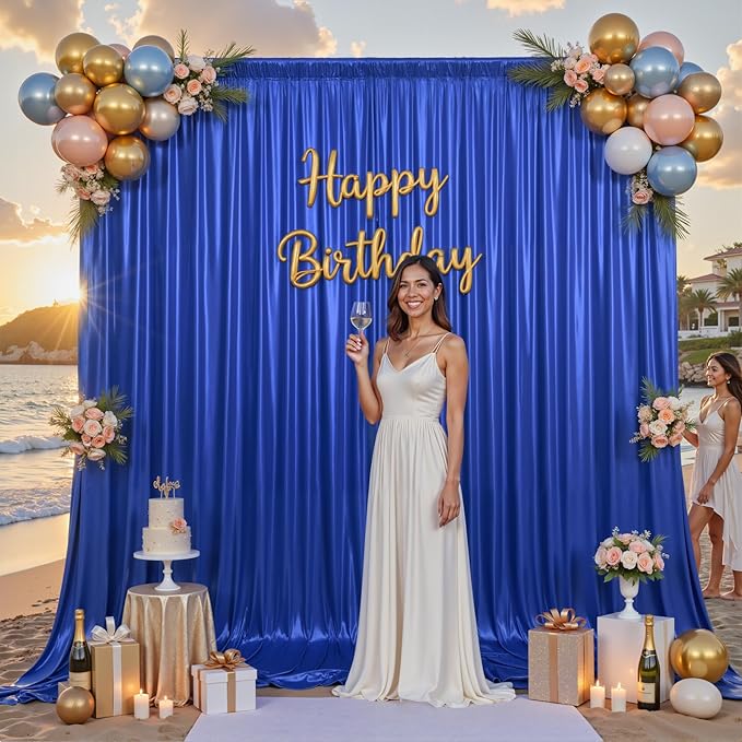 PartyVillage 10x10FT Sapphire Blue Sequin Backdrop Curtain -2 Panels 5x10FT Wrinkle Free Shimmer Back Drop Cloth, Glitter Backdrop Drapes for Photography, Birthday, Wedding Background