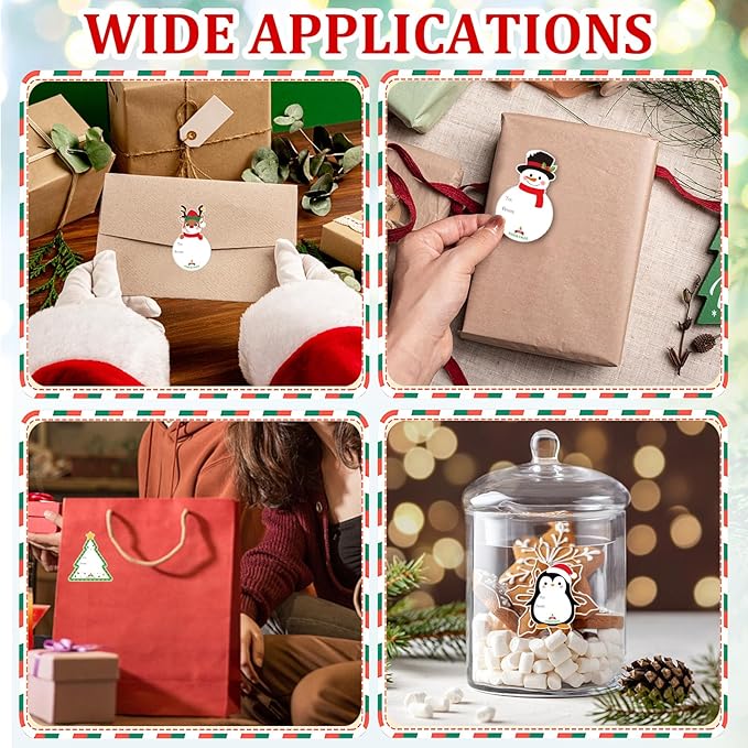 Christmas Gift Tags Stickers, 96Pcs Christmas Gift Labels Stickers, Self-Adhesive Christmas Name Tags for Xmas Gifts Wrap Presents Boxes Decoration, 2 x 3 Inch, Snowman Santa Reindeer Gift Stickers