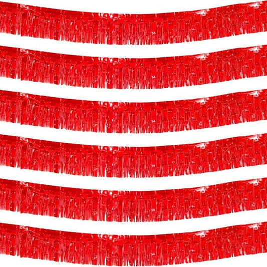 We Moment 6 Pack 10 Feet Red Foil Fringe Garland Streamers Metallic Tinsel Banner Wall Hanging Fringe Curtain Glitter Backdrop Banner for Parade Floats Birthday Bachelorette Red Party Decorations