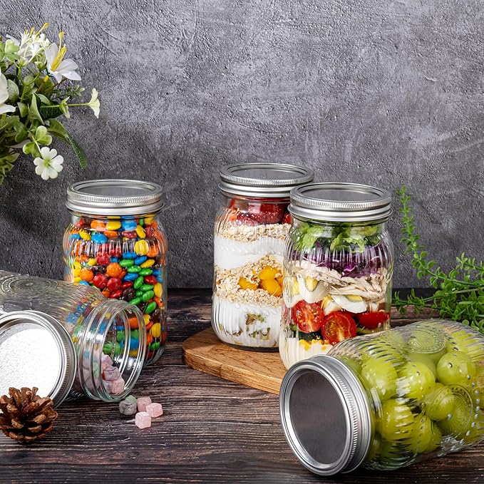 WELLIFE Wide Mouth Mason Jars, 6 Pcs Mason Jars 32 OZ for Preserving,Jam,Honey,Wedding Favors,Sauces,Meal Prep,Salad,Yogurt & Decor