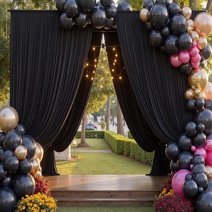 40x12ft Wrinkle Free Black Backdrop Curtain for Wedding Parties, 8 Panels 5×12 ft Long Soft Silky Polyester Fabric Backdrop Drapes Black Photo Back Drop Curtains for Party Photography Background Cloth