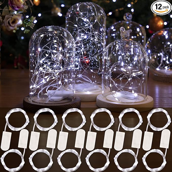 HXWEIYE 12 Pack LED White Fairy Lights Battery Operated, 7ft 20LED Mini Fairy String Lights Mason Jar Lights, Waterproof Firefly Starry Lights for DIY Wedding Party Bedroom Patio Christmas Décor