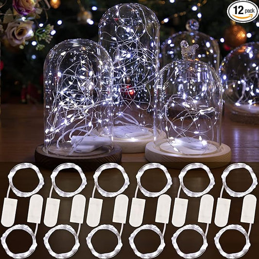 HXWEIYE 12 Pack LED White Fairy Lights Battery Operated, 7ft 20LED Mini Fairy String Lights Mason Jar Lights, Waterproof Firefly Starry Lights for DIY Wedding Party Bedroom Patio Christmas Décor