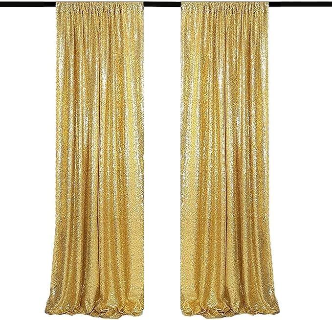 Gold Sequin Backdrop Curtains 2 Panels 4FTx8FT Glitter Gold Photo Backdrop Drapes Party Wedding Baby Shower Curtain Sparkle Photography Background
