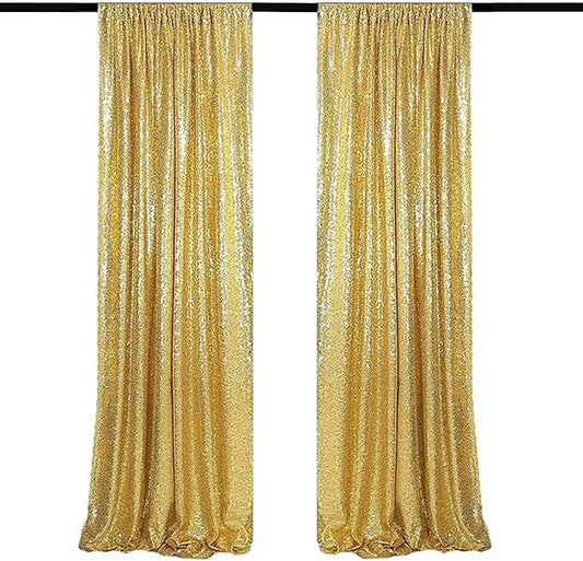 Gold Sequin Backdrop Curtains 2 Panels 4FTx8FT Glitter Gold Photo Backdrop Drapes Party Wedding Baby Shower Curtain Sparkle Photography Background
