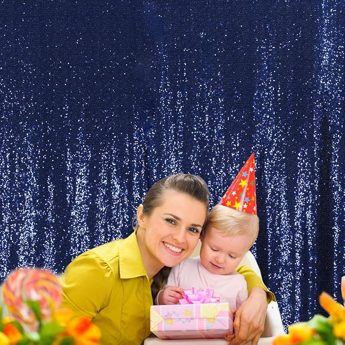 SquarePie Sequin Backdrop 6FT x 8FT Navy Blue Curtain Background for Wedding Party