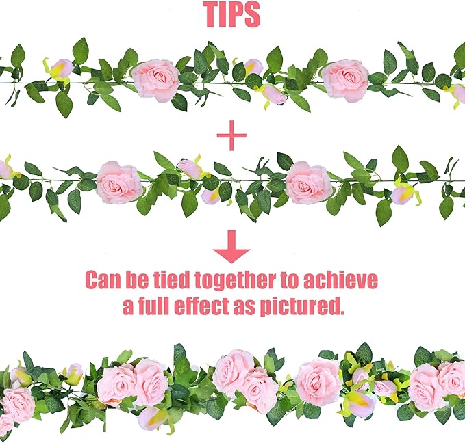 Sggvecsy 4Pcs 31Ft Artificial Rose Vine Fake Flower Garland Floral Garland Faux Silk Hanging Vine Rose Ivy Vines for Wedding Arch Party Wall Garden Ceremony Background Outdoor Decor (Pink)