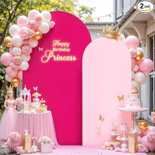 7.2FT 6FT Arch Backdrop Cover for Wedding, Set of 2 Stretchy Spandex Fitted Arch Stand Cover for Baby Shower, Birthday Party Decor, Chiara Backdrop Cover with Double-Sided Design(Pink, Hot Pink)
