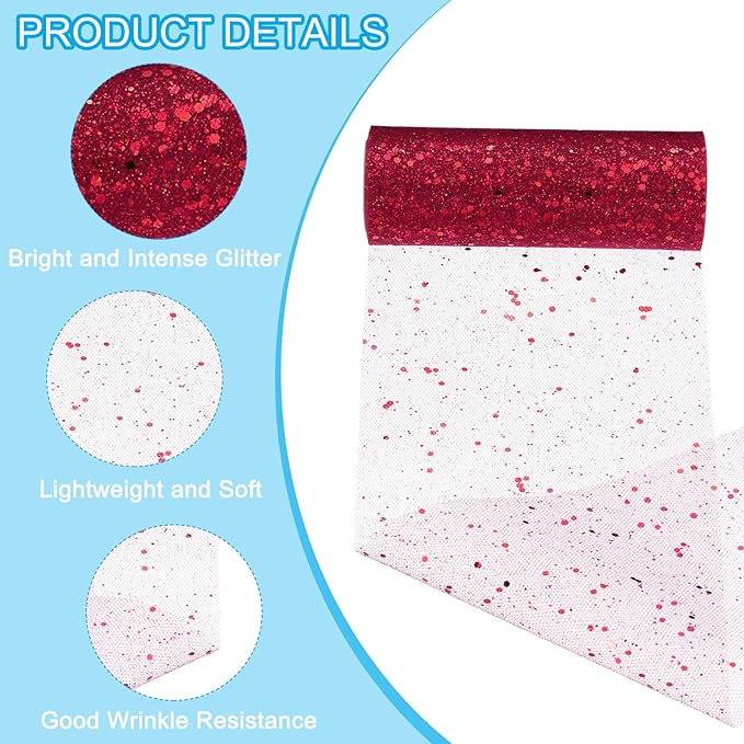 PATIKIL Tulle Fabric Rolls, 6 Inch by 10 Yards Fabric Spool Tulle Sparkling Ribbon Netting Sequin for DIY Tutu Skirts Crafts Wedding Party Decorations, Burgundy