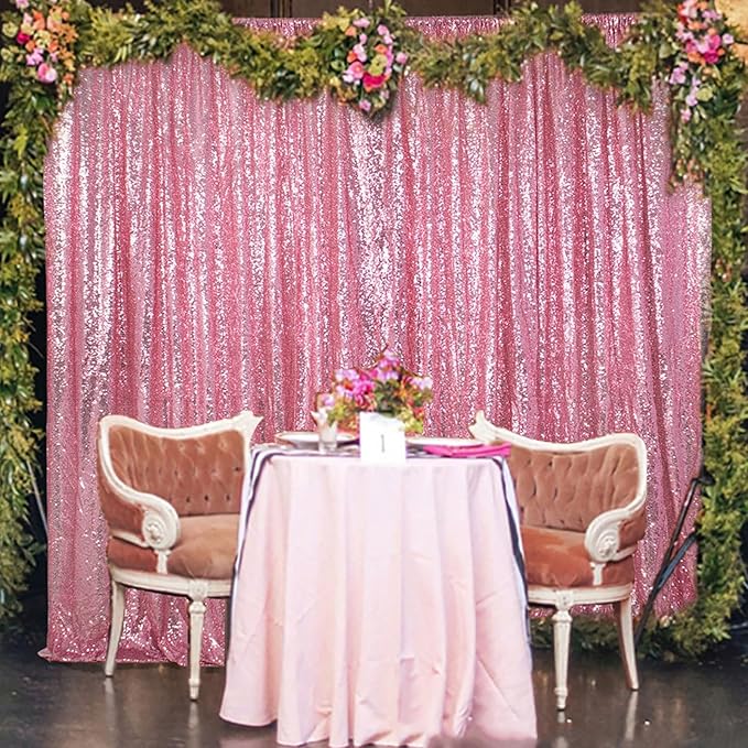 DUOBAO Pink Gold Sequin Backdrop for Birthday 10FTx10FT Fuchsia Pink Glitter Wedding Backdrops Curtain Wall Sparkle Photography Background for Party Baby Shower