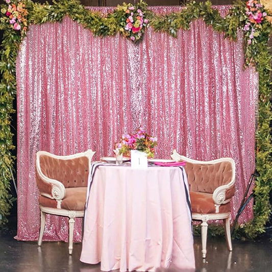 DUOBAO Pink Gold Sequin Backdrop for Birthday 10FTx10FT Fuchsia Pink Glitter Wedding Backdrops Curtain Wall Sparkle Photography Background for Party Baby Shower