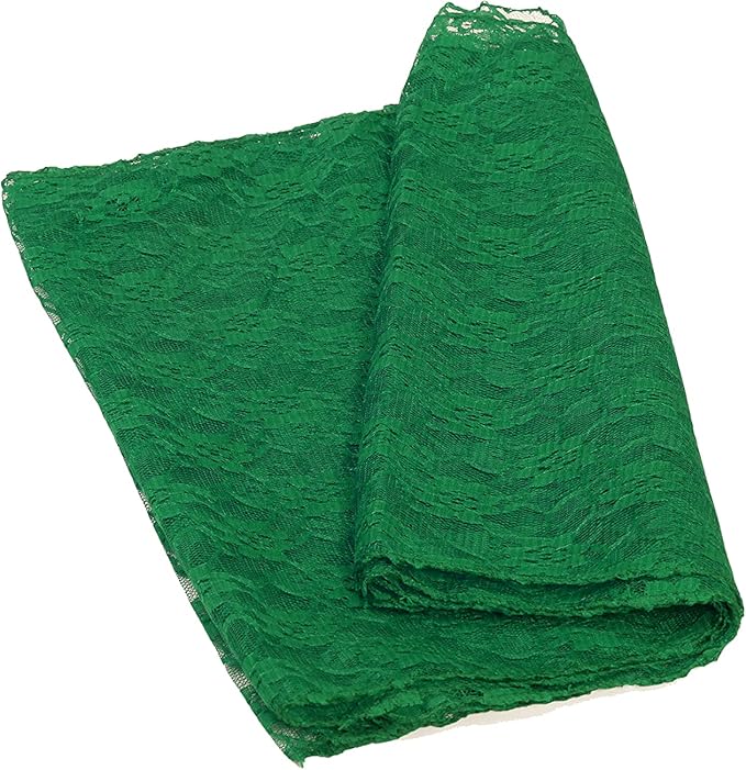 MDS Pack of 10 Wedding 12 x 108 inches Lace Table Runner for Wedding, Decorations for Birthday Parties, Banquets, Graduations, Engagements, and Runners fit Rectangle, Round Table- Hunter Green