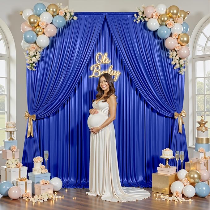 PartyVillage 10x10FT Sapphire Blue Sequin Backdrop Curtain -2 Panels 5x10FT Wrinkle Free Shimmer Back Drop Cloth, Glitter Backdrop Drapes for Photography, Birthday, Wedding Background