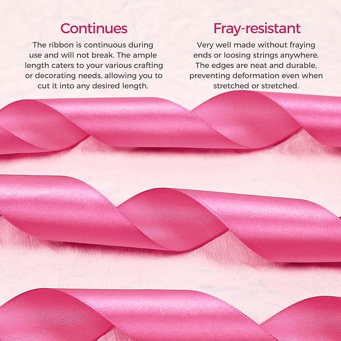 Hot Pink Satin Ribbon 1/4 inch X Continuous 50 Yards, Single Face Polyester Ribbon Perfect for Gift Wrapping, Flower Bouquet, Wedding Decor, Crafts, Bow Making, Sewing and More