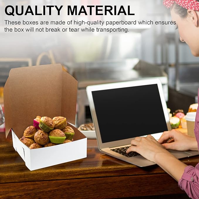 MT Products White Cake Boxes 8" x 8" x 3" - Bakery Box No-Window (Pack of 15) - Made in the USA