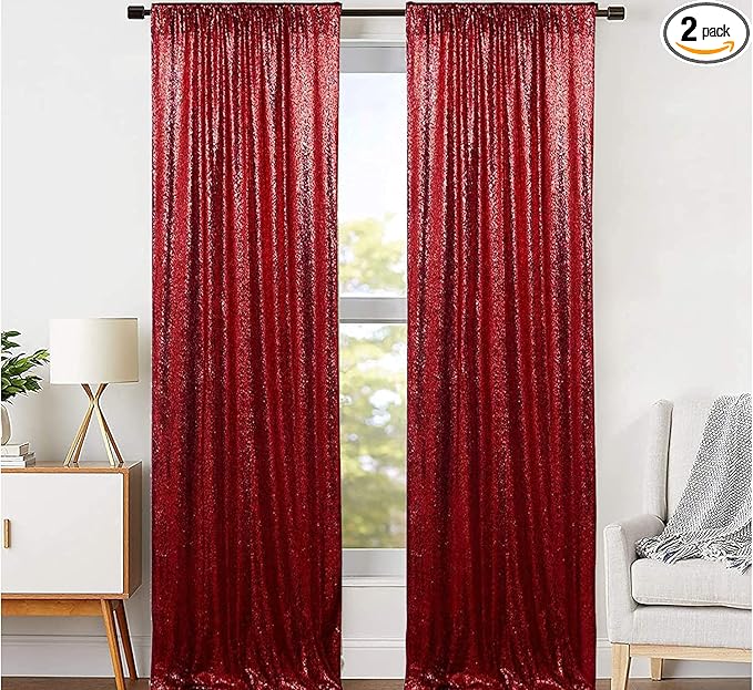 JYFLZQ Burgundy Sequin Backdrop Curtains 2ft x 8ft 2 Panel Glitter Photo Booth Backdrops Sparkly Photography Background Drapes for Parties Wedding Bridal Showers